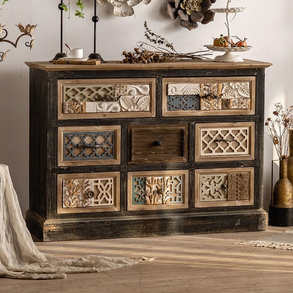 Buffet Cabinet Bedroom And Dining Room Drawer Storage Cabinet Retro Aged Carved Sideboard Living Multifunctional Entrance Buffet Cabinet with Storage
