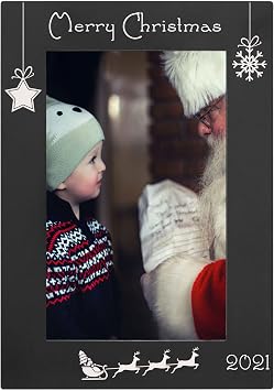 CustomGiftsNow Merry Christmas - 2021-2022 - 2023 - Engraved Anodized Aluminum Hanging/Tabletop Personalized Group Family Photo Picture Custom Black Frame 4x6-inch Vertical