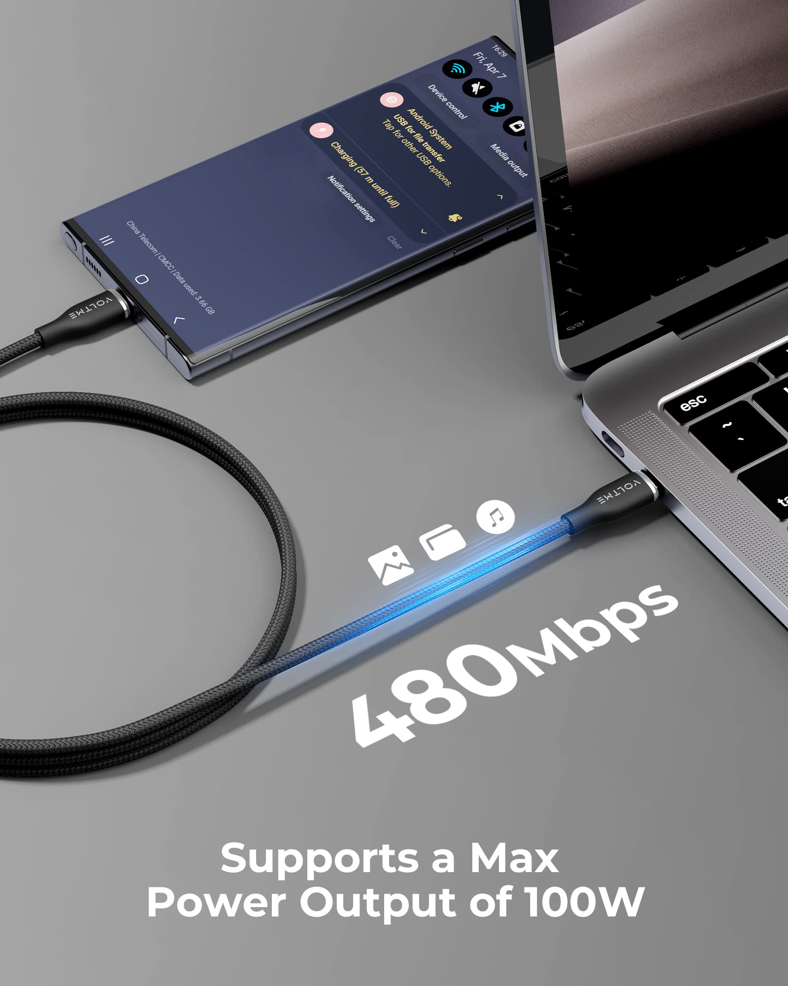 VOLTME Set di 2 Cavo USB C a USB C PD 5A 100W Nylon Intrecciato 1.0m, RUGG USB-C Tipo C Cavo di Rapida Compatibile con MacBook, MateBook pro, Pixel 7/6 Pro/5/4XL, iPad Pro, Galaxy, ecc. (nero)