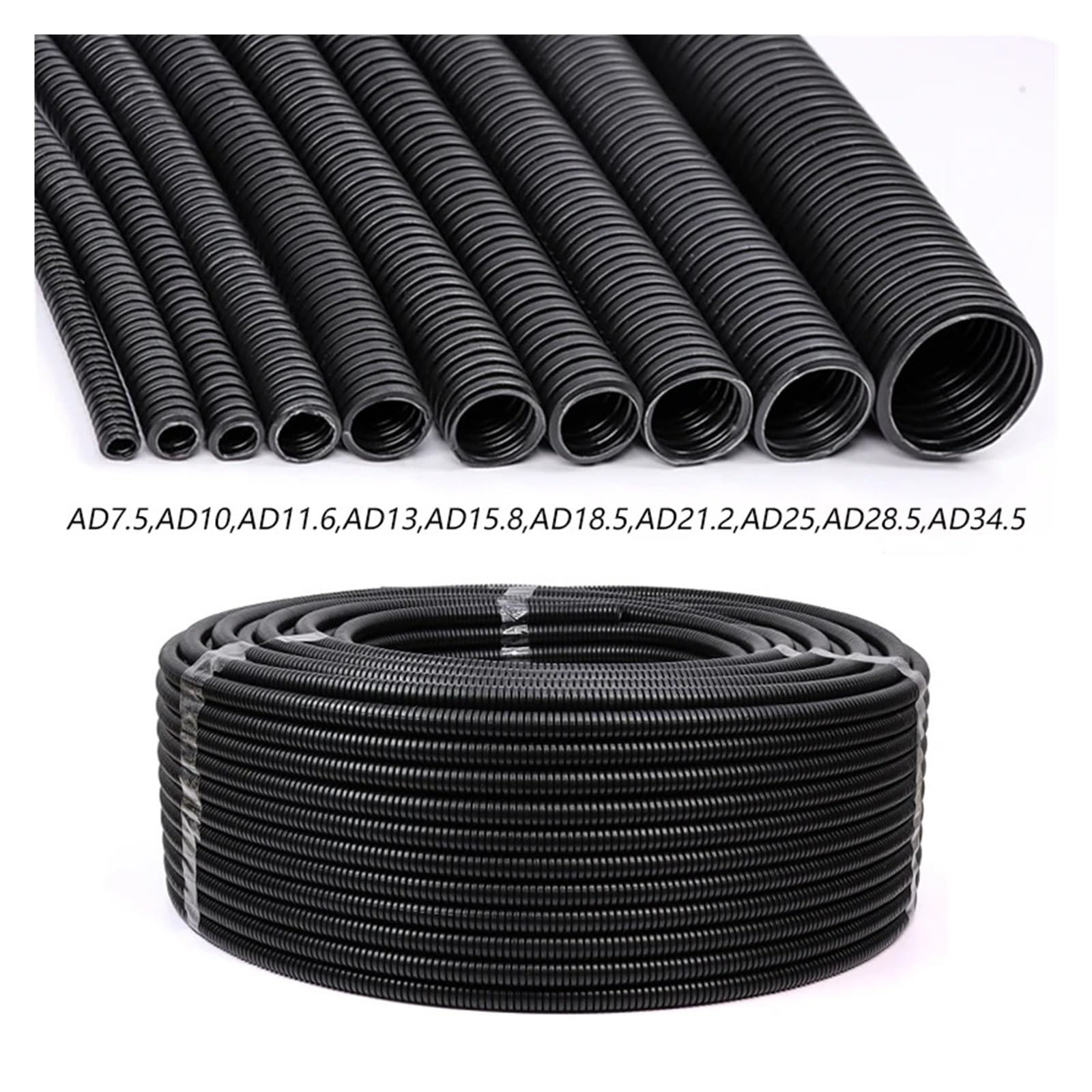 Tubo flessibile in filo ondulato isolato in PP da 1/3/5/10 metri, AD7,5 mm - 34,5 mm, guaina protettiva resistente al calore for cavi for auto(Black Open,ID17MM_5 METERS)