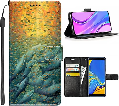 Wallet Case for Samsung Galaxy S8 Case Dolphin-aa513 Flip Phone Case Folio Credit Cards Holder Wrist Strap PU Leather Kickstand Slots Flip Case with