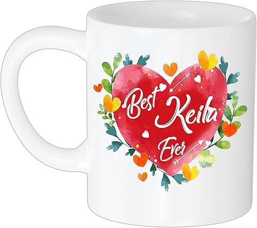 Keila Ever - Taza de café personalizada con nombre para mujeres y niñas, taza de café con nombre, taza de café, diseño floral, regalo personalizado