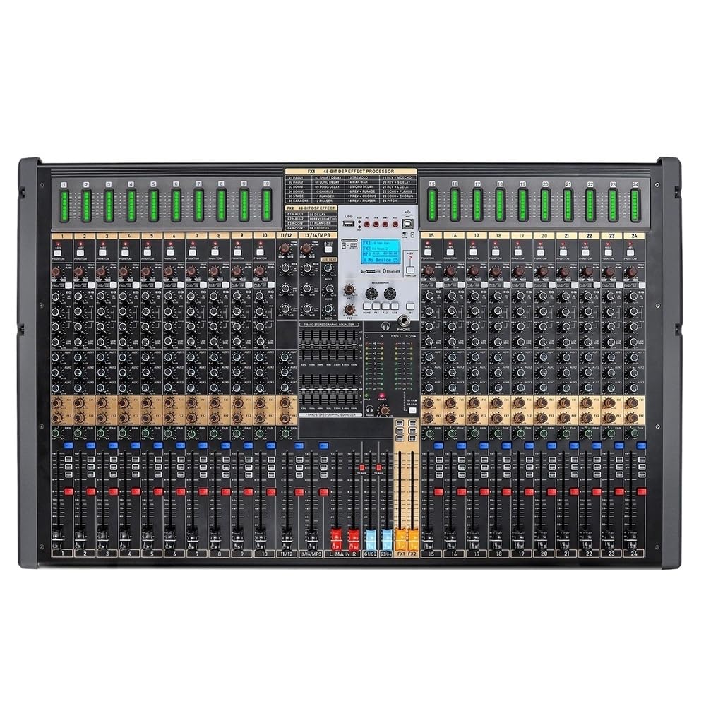 Mixer Audio, Mixer a 24 canali, Effetti DSP e Doppia Console di missaggio for regolazioni EQ a 7 Bande per Studio di Karaoke, Streaming e Registrazione