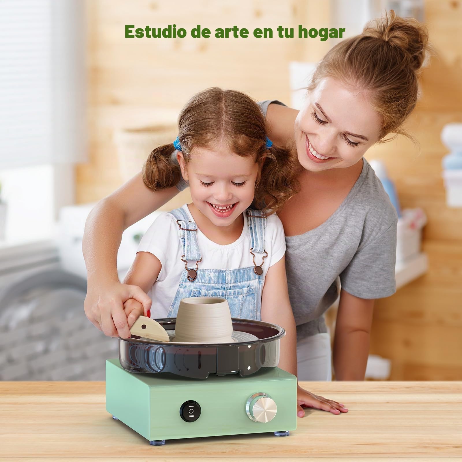 Kit de Torno de Cerámica Mini – Plataforma de 6" con Rotación en Dos Sentidos, Rueda de Arcilla, Estructura Metálica y Bandeja Extraíble, Incluye 18 Herramientas de Escultura para Principiante