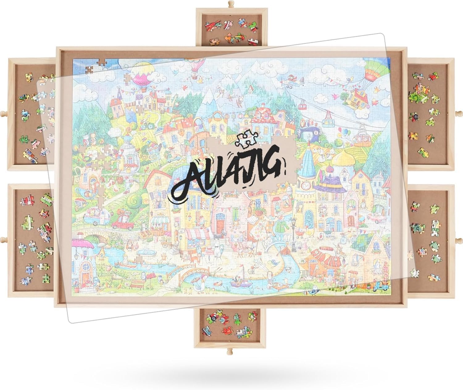 ALL4JIG 1000 Pieces Rotating Puzzle Board with 6 Drawers and Cover,22"x30"Portable Wooden Jigsaw Puzzle Table for Adults,Lazy Susan Spinning Puzzle Boards Birthday Gift for mom