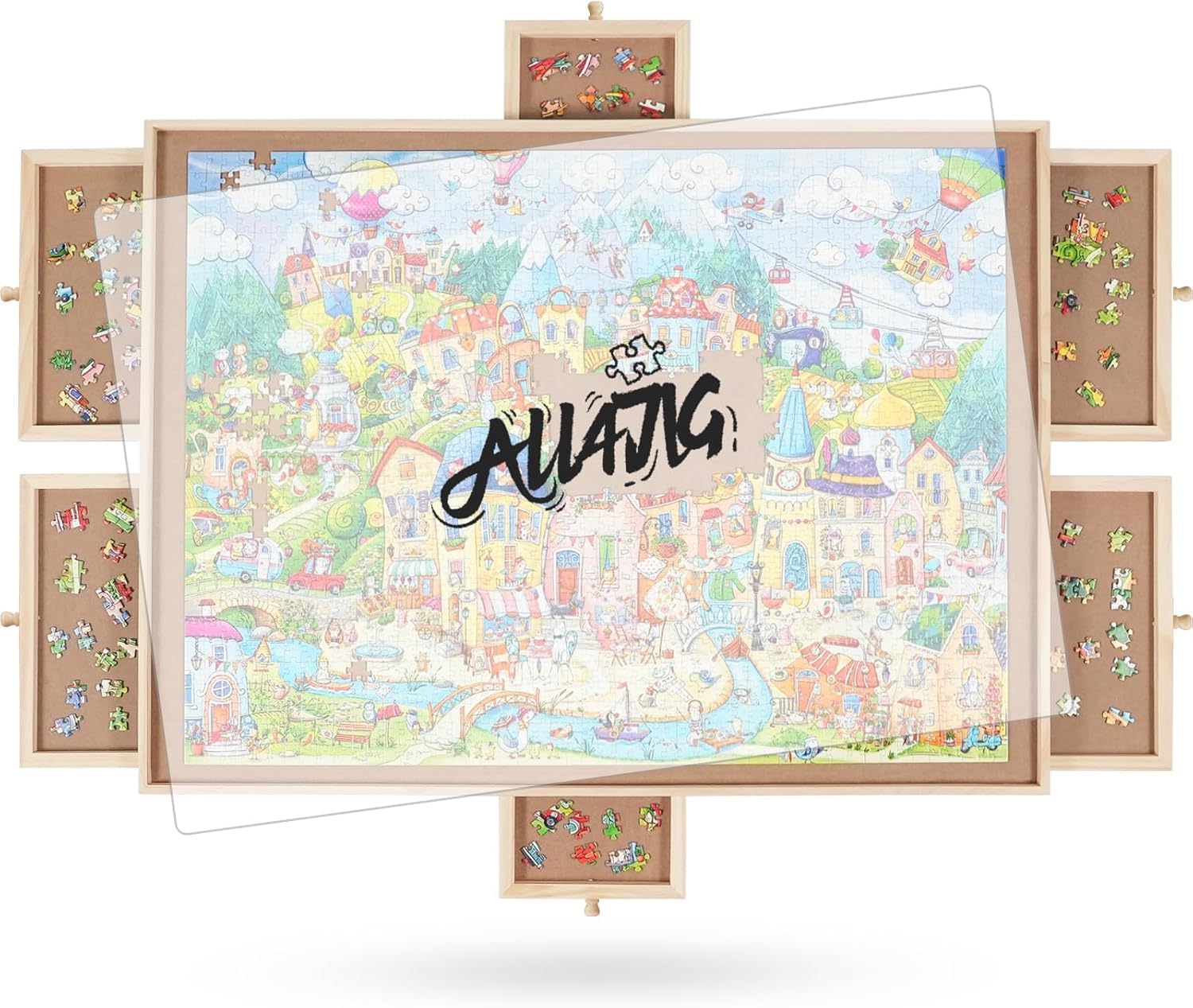 Photo 1 of ***CRACKED WOOD*** ALL4JIG 2000 Pieces Rotating Puzzle Board with 6 Drawers and Cover,28"x40"Portable Wooden Jigsaw Puzzle Table for Adults,Lazy Susan Spinning Puzzle Boards Birthday Gift for mom