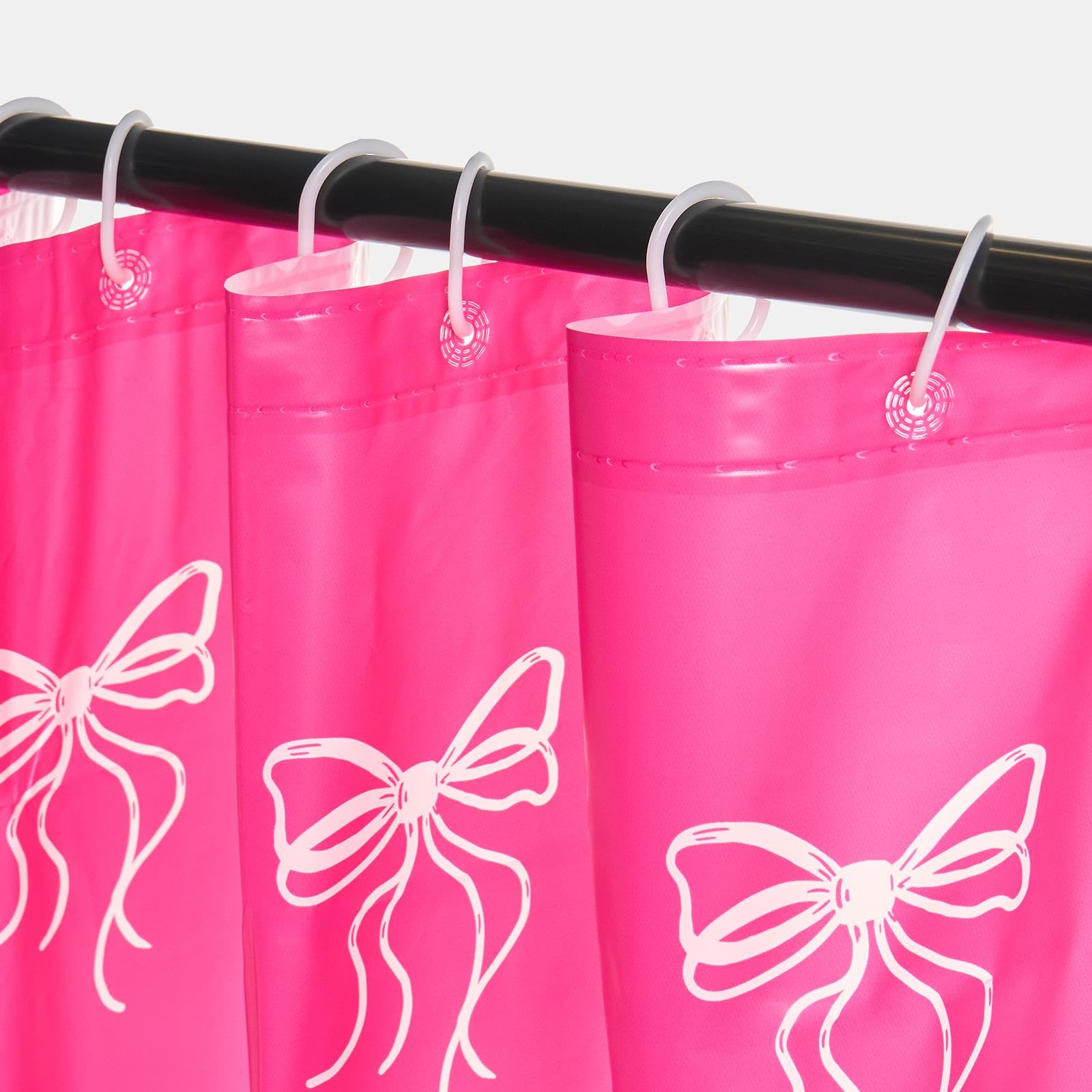 B&Q -  Bows Mould Proof Shower Curtain With 12 HooksPink