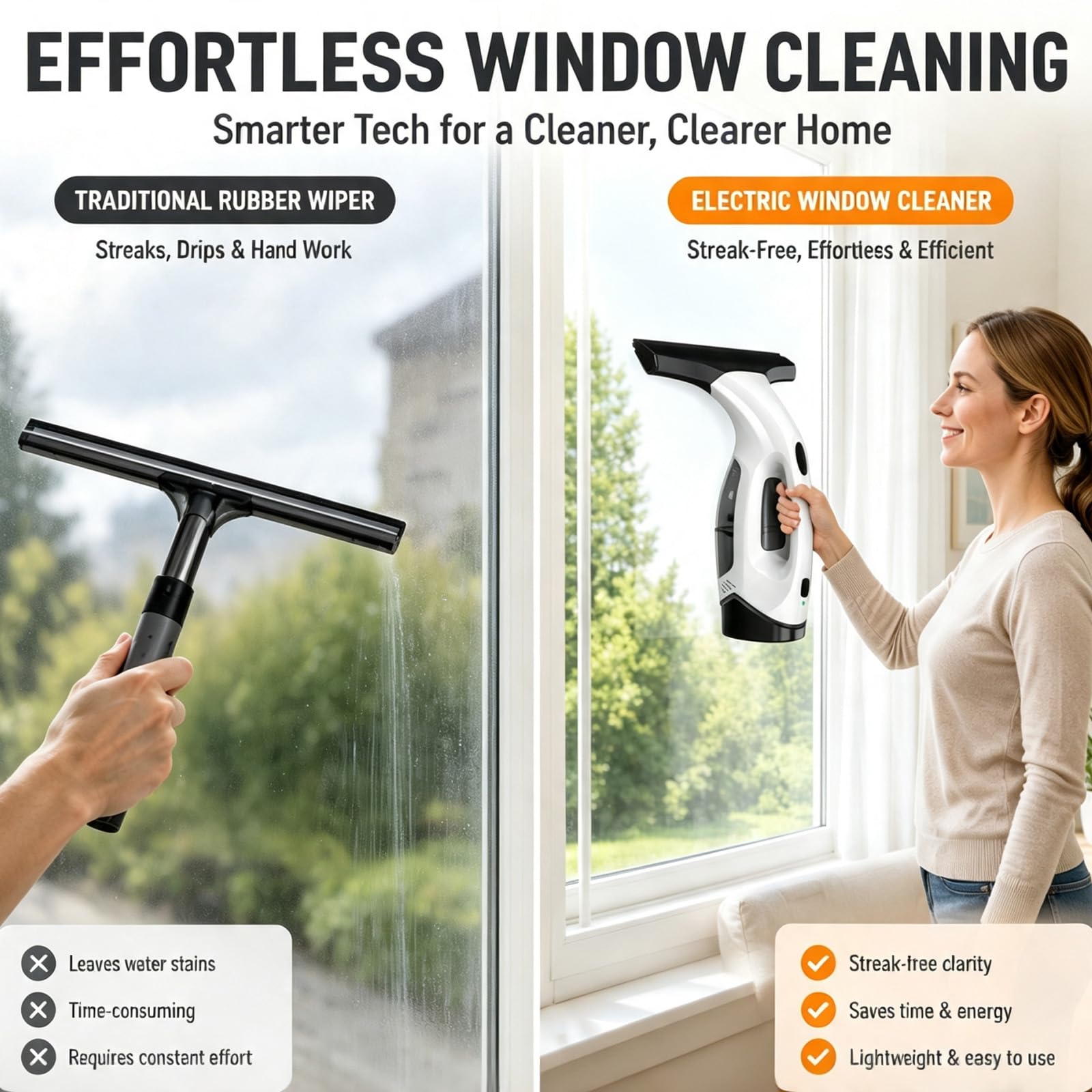 Akku Fenstersauger Set, Kabelloser Fensterreiniger Elektrisch, Fensterputzer Fensterabzieher für Streifenfreie Reinigung, Fensterputz Set Fenster Reinigungsset für Glas & Spiegel, fensterputzroboter