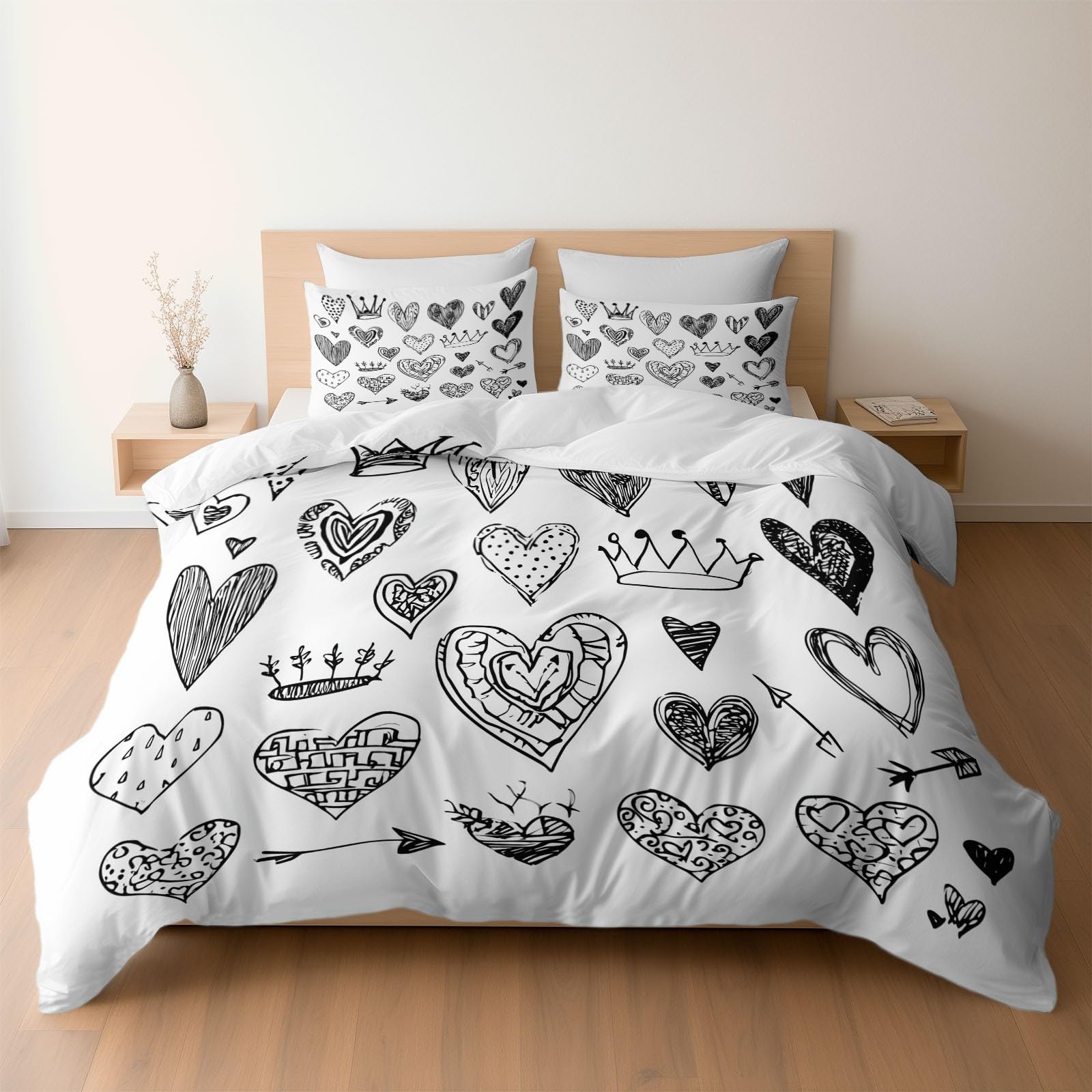 Housse de couette 200x200 cm blanche en microfibre avec 2 taies d'oreiller