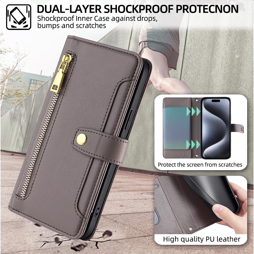 Cover Compatible with Huawei Mate 10 Lite/Maimang 6 / Nova 2i,Compatible with Honor 9i (India) Zipper Wallet【6 Card Slot】【Flip Stand】【Magnetic Clasp】【Phone Case】 Lanyard Green