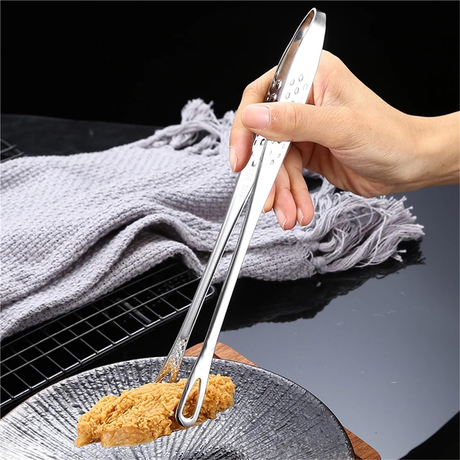 Pinzas De Cocina 2 unids/Set Pinzas for Alimentos Mango Largo 304 Acero Inoxidable Antideslizante Barbacoa Engrosada Clip for Carne Accesorios de Herramientas de Cocina para Cocinar
