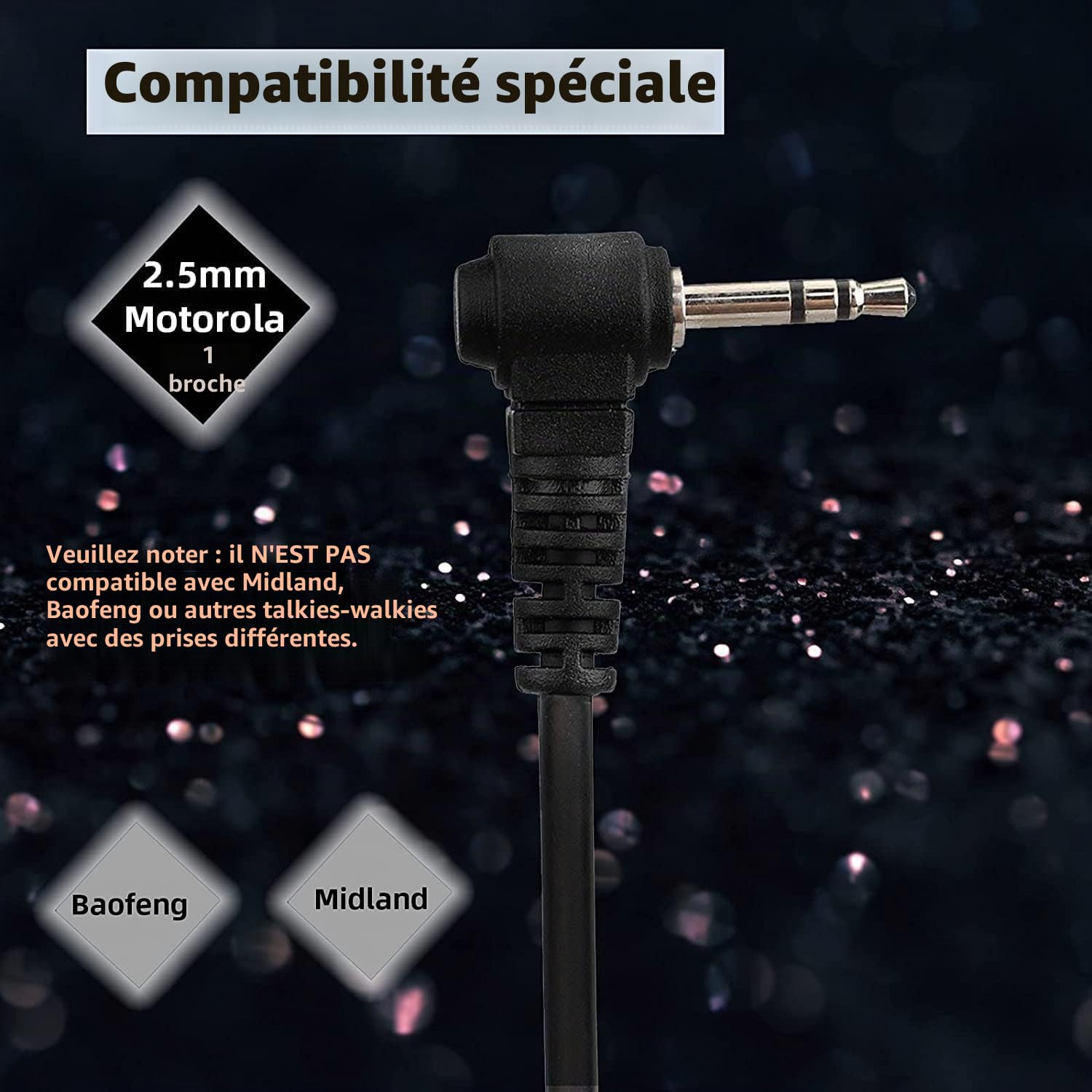 Retevis Talkie Walkie Écouteur, Oreillette Compatible RT45 Motorola TLKR T80 Extreme T92 H20 T62 T80 T80ex T82 T82 Extreme T82ex T81 Hunter, 1 Broche 2,5mm Casque Écouteurs (10 Pcs)
