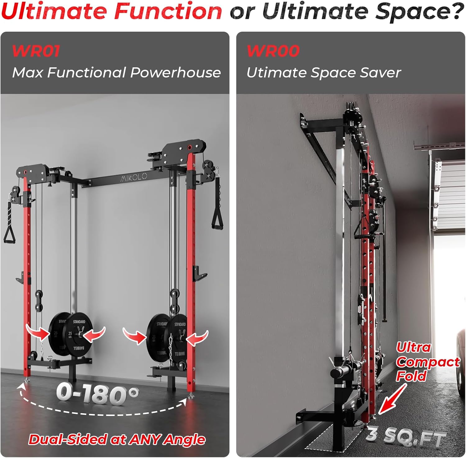 Mikolo Folding Squat Rack, Wall Mounted Power Rack With Cabl...