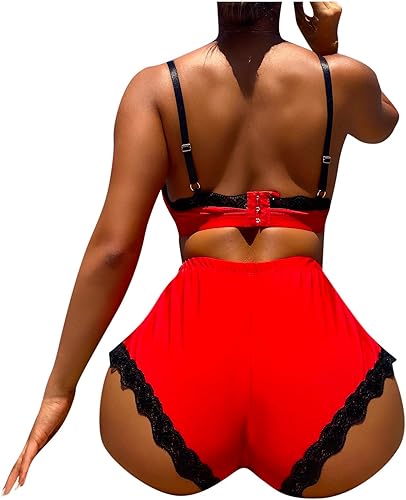 Miniatura 7 de Lencería sexy para mujer, talla grande, ropa interior erótica, sujetador+bragas, conjunto de 2 piezas, camisón para sexo, juego travieso, rojo, Rojo