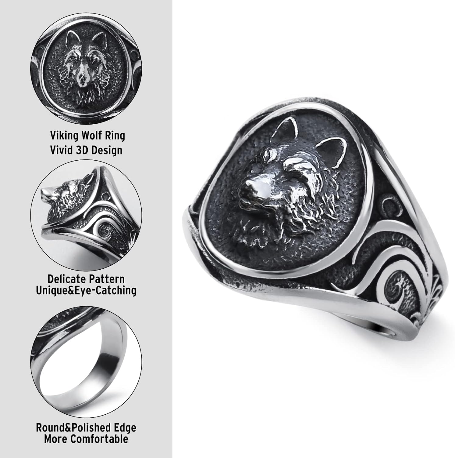 Viking Rings for Men Norse Viking Raven Runes Vegvisir Compass Amulet Ring Jewelry for Men Women Boys Size 7-13 image 2