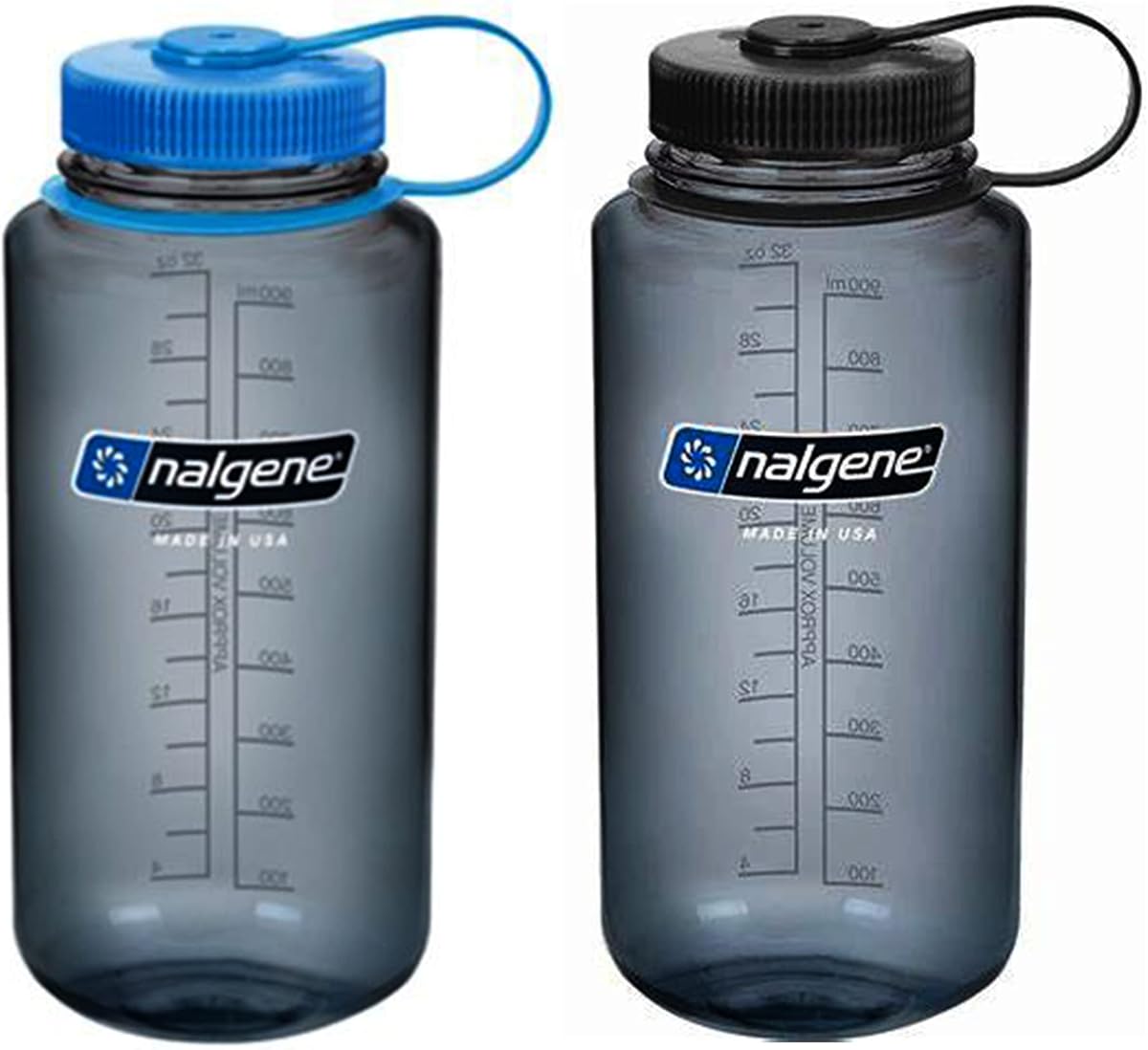 Nalgene Sustain Tritan 32 oz Wide Mouth Water Bottle, 2 Pack, BPA-Free, Blue/Gray