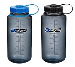 Nalgene Sustain Tritan 32 oz Wide Mouth Water Bottle 2 Pack BPA-Free Blue Gray