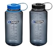 Nalgene Sustain Tritan 32 oz Wide Mouth Water Bottle, 2 Pack, BPA-Free, Blue/Gray
