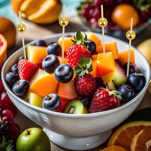 Vista 12 de 200 palillos largos de cóctel, palillos de dientes de bambú para aperitivos, frutas, alimentos, brochetas para bebidas, postres, bodas, fiestas