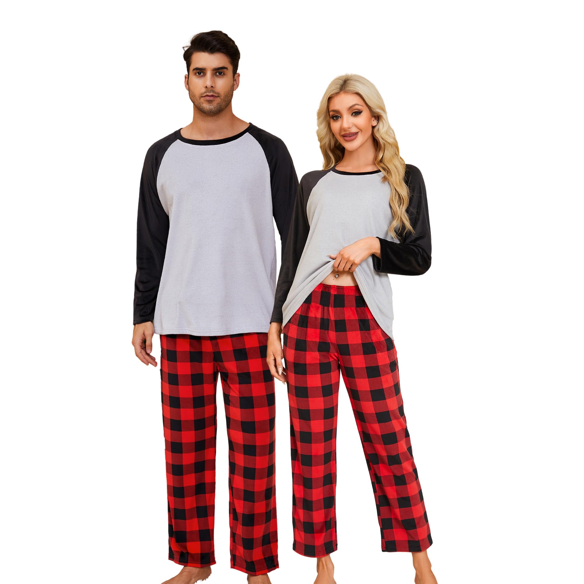 U2SKIIN Matching Pajamas for Couples Plaid Ultra Soft Pullover Pjs Set for Men and Women Warm Loungewear