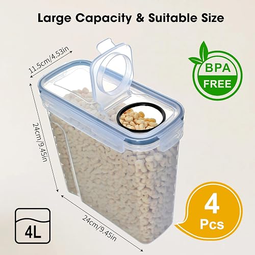 Romon Boite Rangement Cuisine, 4L Boite Hermetique Alimentaire, 4 Boîtes Alimentaires Plastique Sans BPA avec Couvercles, Bocaux de Organisation avec 24 Étiquette pour Céréales Farine Aliments Secs - 2