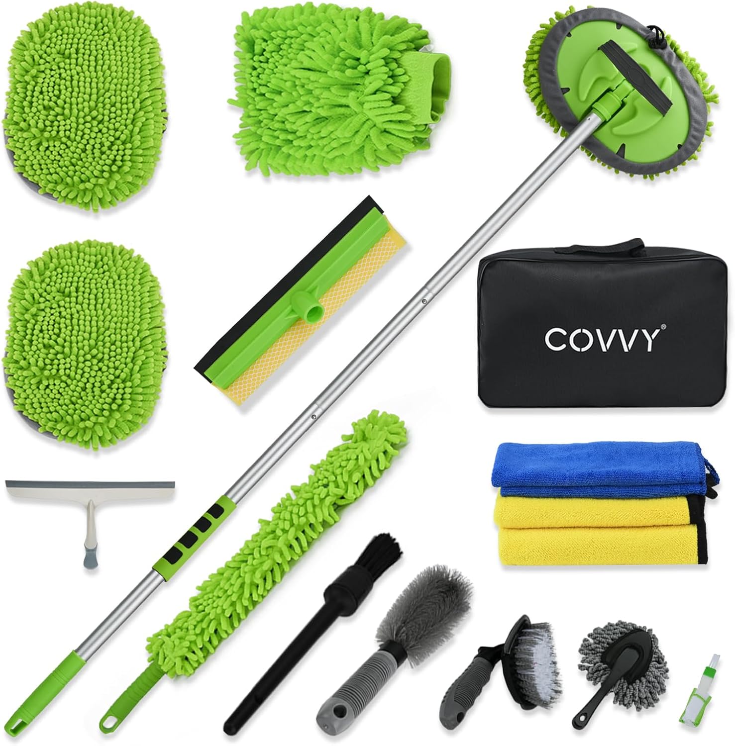 Car Detailing Kit Car Detailing Brush Set 62'' Mop Sponge with Long Handle&Chenille Replacement Head Auto Detailing Brushes Car Wash Kit Car Accessories Car Cleaning Tools for Interior/Exterior/Wheels