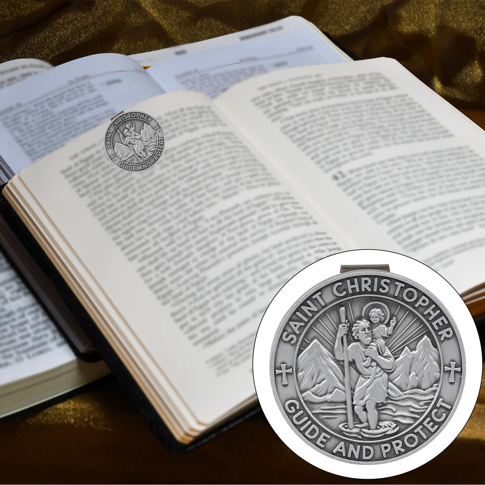 Medal Św. Krzysztofa do Klipsa na Osłonę Przeciwsłoneczną Samochodu, 5cm Stop Cynku Akcesorium Samochodow Talizman Bezpieczeństwa w Podróży i Ochrona dla Kierowców Przyjaciół i Rodziny