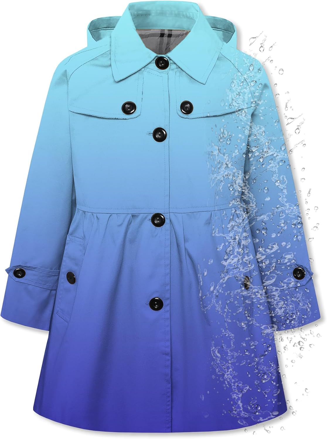 Betusline Girl's Rain Jackets Lightweight Waterproof Hooded Trench Coat Raincoats for Kids,2-14 Years