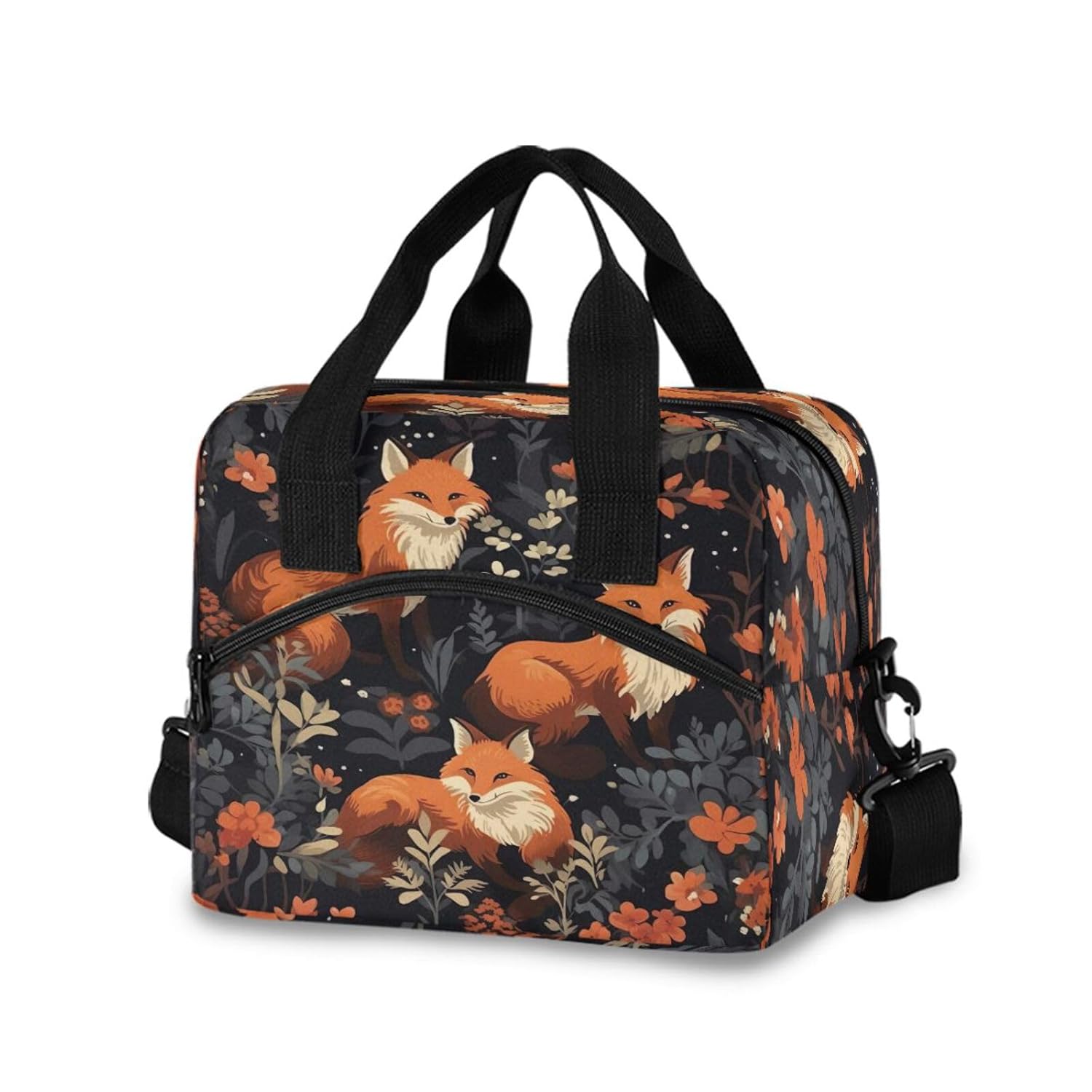 Reusable Lunch Bag Cute Fox Forest Insulated Lunch Box Cooler Tote Removable Shoulder Strap Meal Picnic Bags for