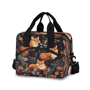 Reusable Lunch Bag Cute Fox Forest Insulated Lunch Box Cooler Tote Removable Shoulder Strap Meal Picnic Bags for