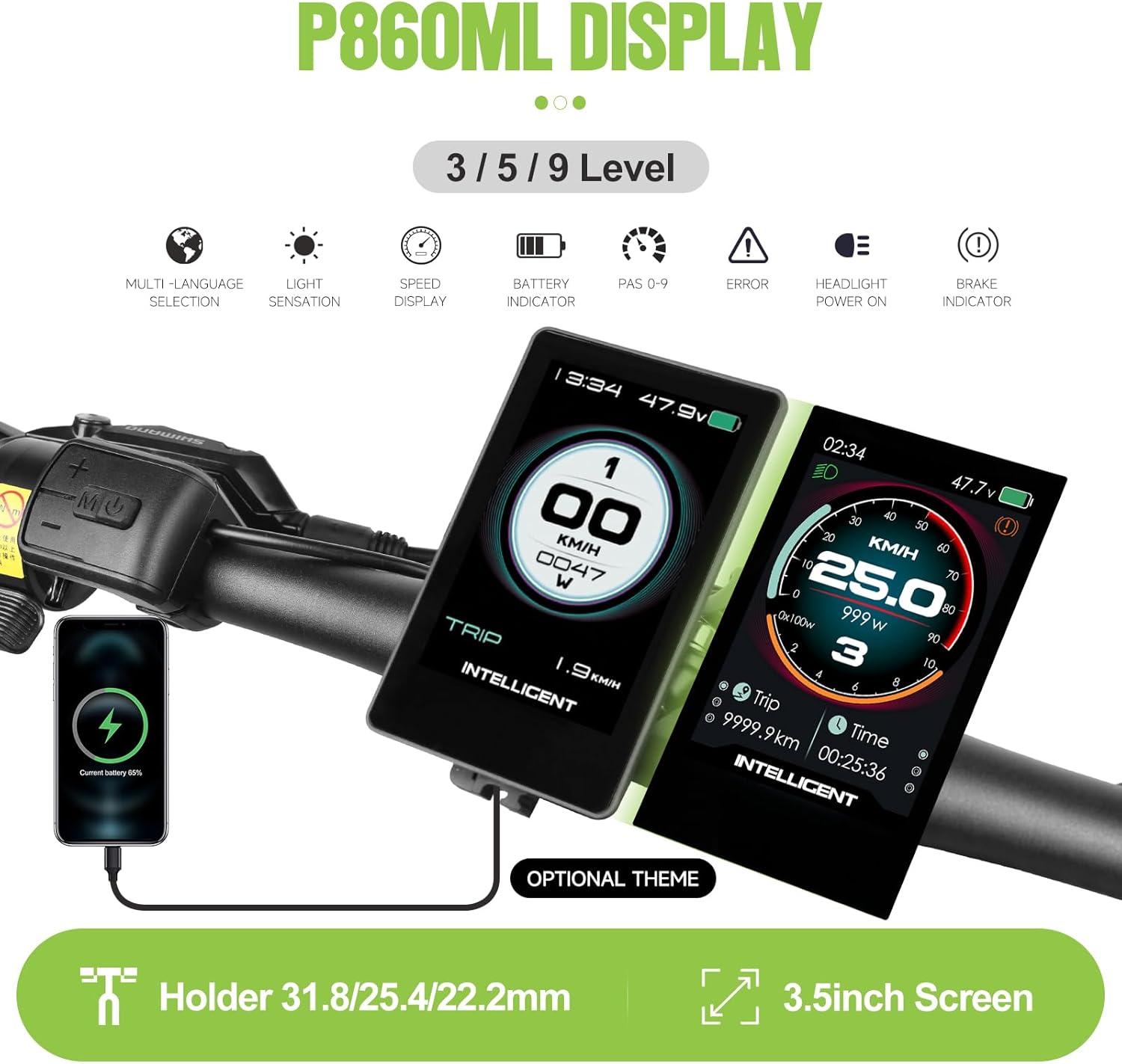 P860ML LCD Display showing various functions and information