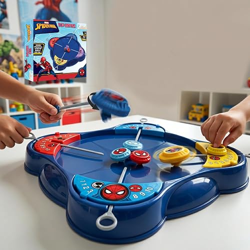 Kriiddaank Spiderman-Inspired Spinning Top Set - 5-Piece Battling Toy for Kids 5+, Includes Arena Base, 4 Rip Cords & 4 Color Tops, Action-Packed Multiplayer Fun |Birthday Gift for Boys & Girls