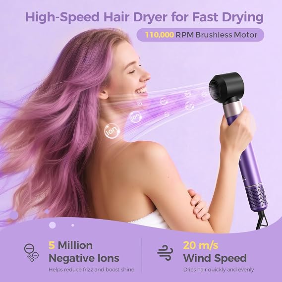 Vincofy 7 in1 Hair Styler Dryer Brush Set, 1500W Blow Dryer Brush, Purple
