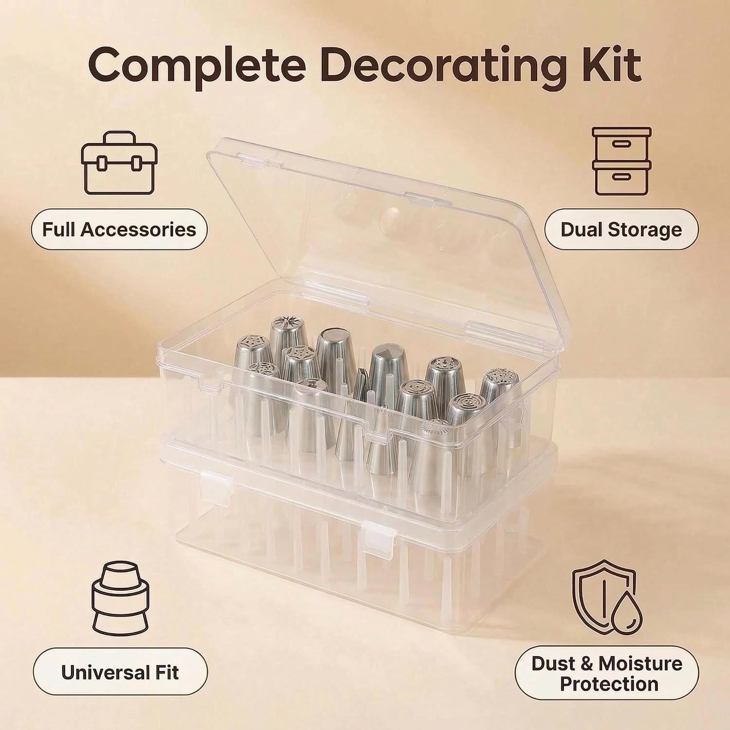 29 Pcs Russian Piping Tips Set with 2 Pcs Piping Tip Organizer, 12 Flower Frosting Nozzles Icing Tips, Leaf Tips, Couplers and Pastry Bags, Complete Cake Decorating Kit and Baking Tool Storage image 2