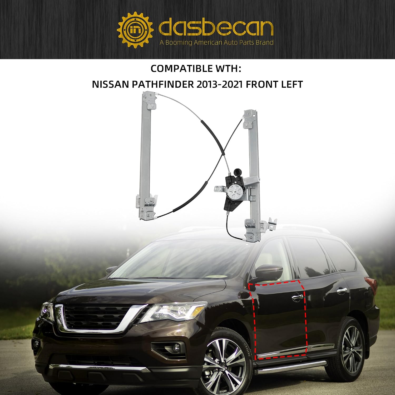 Dasbecan Front Driver Side Power Window Regulator with Motor Assembly Comptible with Nissan Pathfinder 2013-2021 Replace #751-980(6Pins)