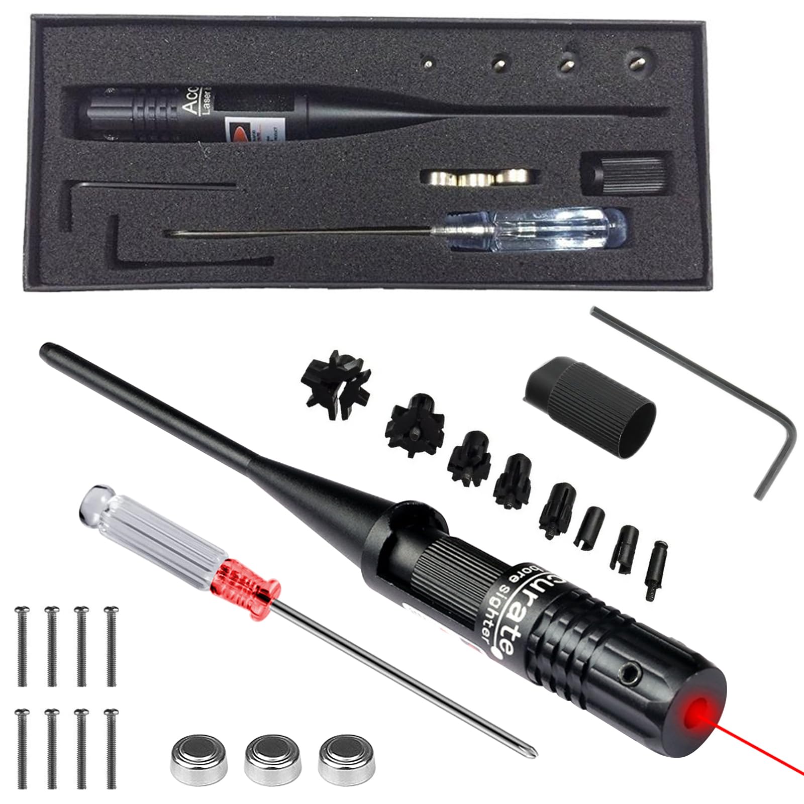 Bore Sighter, Kit Professionnel De Visée D'alésage, Compatible Calibres .22 À .50 Viseur À Alésage Rouge, Alliage D'aluminium Brossé Noir, Kit De Réglage De La Visée Pour L'Étalonnage Horizontal