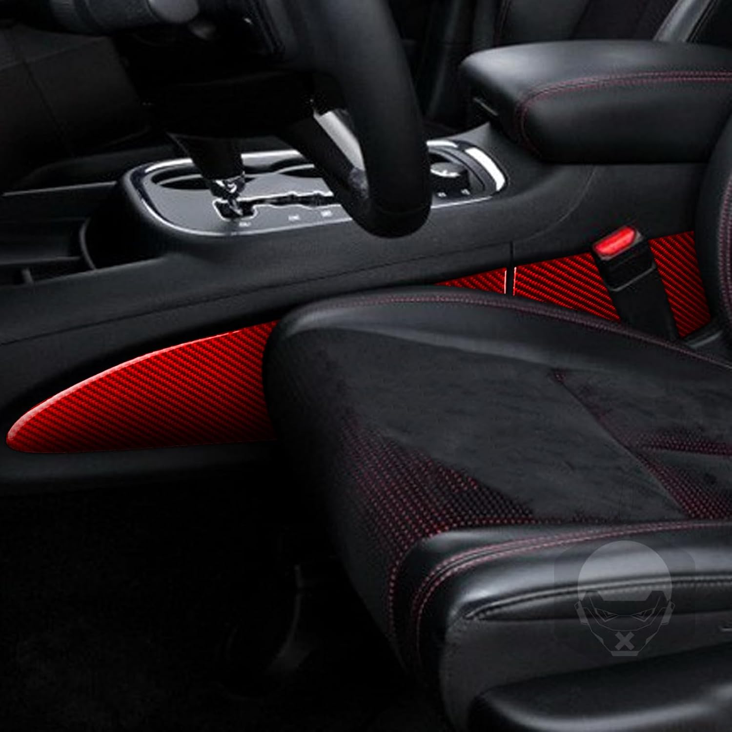 Real Soft Carbon Fiber Car Center Console Gear Shift Transmission Side Lower Panel Anti-Scratch Cover Premium Sticker Compatible with Dodge Durango 2014-2020 Auto Interior Accessories red 4pcs