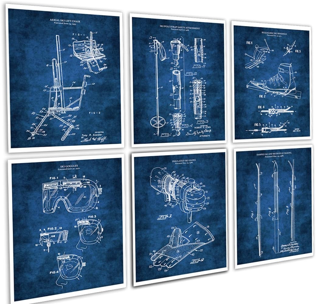 Skiing Winter Sport Home Decor Set of 6 Unframed Skiing Wall Art Prints