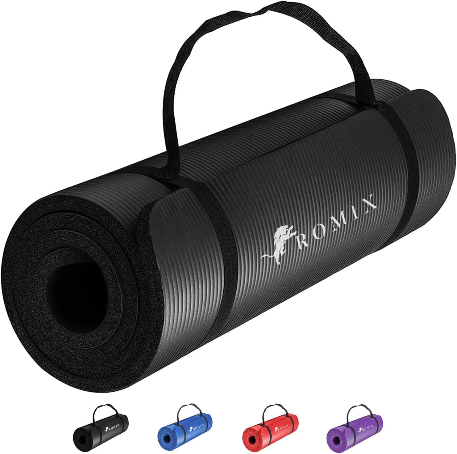 ROMIX Yoga Mat Thick 10 MM Foam Exercise Mat, 180x60x1cm Non Slip Gym Mats With Carry Bag and Strap, Yoga Mats for Women Men Pilates Mat Gymnastics Meditation Home Outdoor