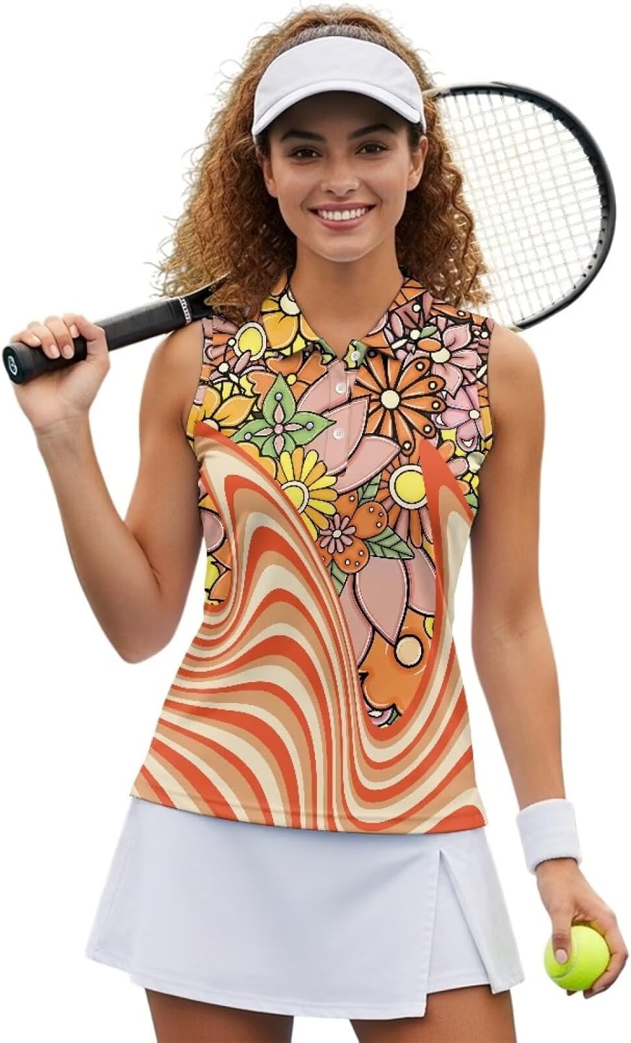 Biyejit Women's Sleeveless Golf Polo Shirts Athletic Tennis Shirts Button Collared V Neck Tank Tops Quick Dry XS-2XL