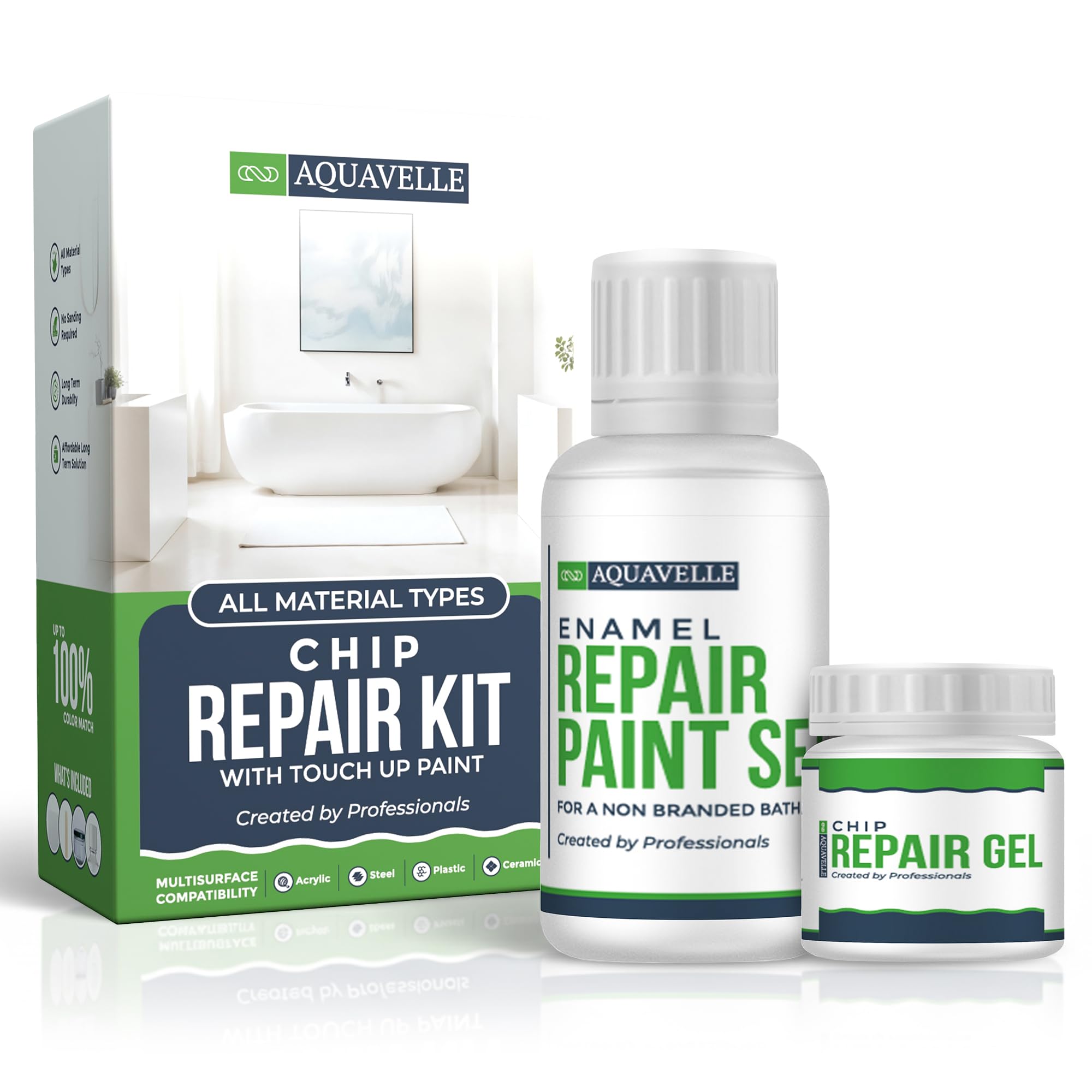 AQUAVELLE Enamel Bath Repair Kit Re-Enamel White Repair Gel + Touch up Paint Kit | Includes Spatula & Precision Brush | Chip & Scratch Repair for Re-Enamelled Iron, Steel, Cast Iron Baths