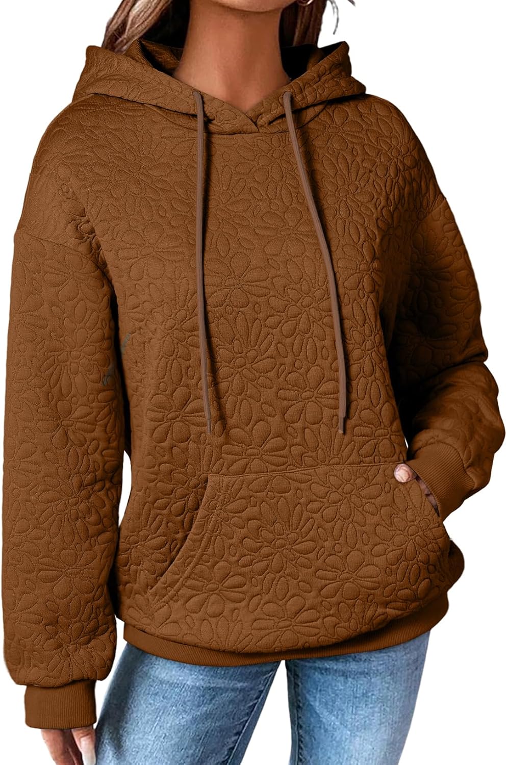 Casual Long Sleeve Jacquard Hoodie for Women – Stylish Pullover Top