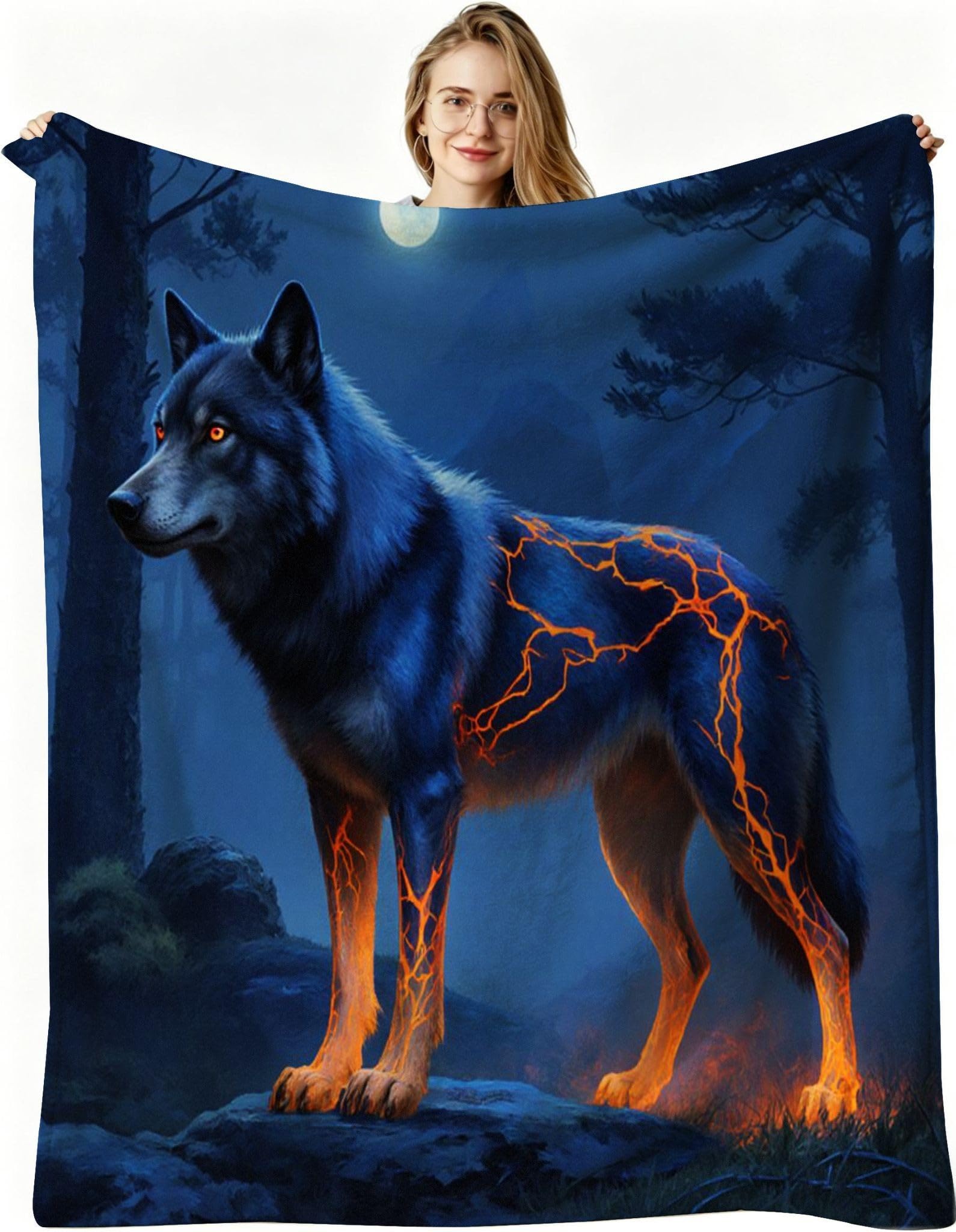 Manta para Sofá 240x260 cm Lobo Azul Adolescente, Manta de Franela Extra Grande Premium, Ligera y Antiarrugas, Multiusos para Sofá, Picnic, Uso Doméstico y Exterior, AW4602