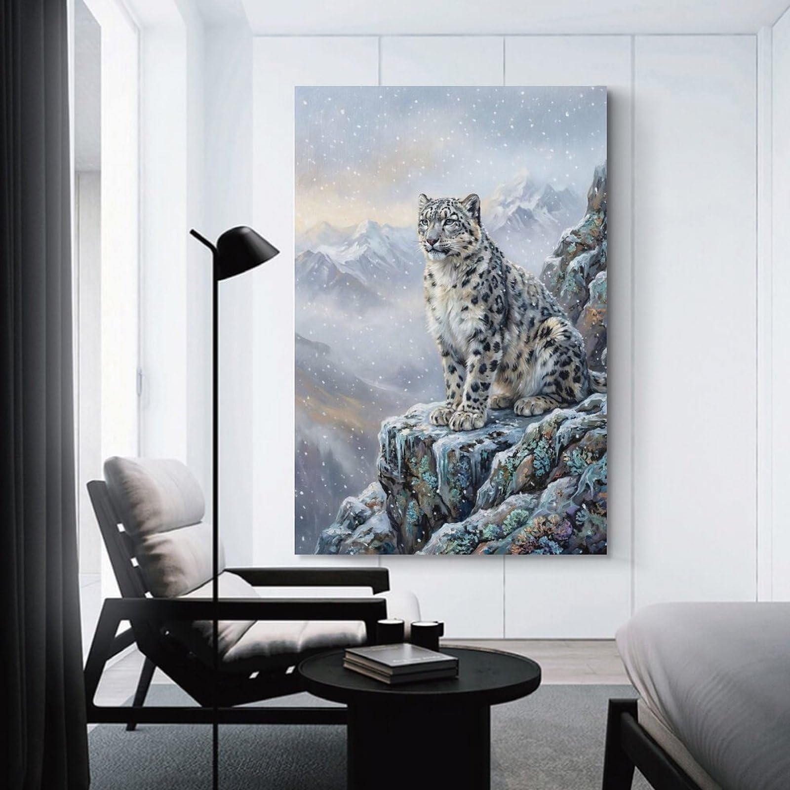 Junmoney Snow Leopard on Snowy Mountain Cliff Home Decor Wall Art 12x18inch(30x45cm), for Home, Office, Studio Or Guest Room, Canvas Wall Art That Fits Changing Layouts
