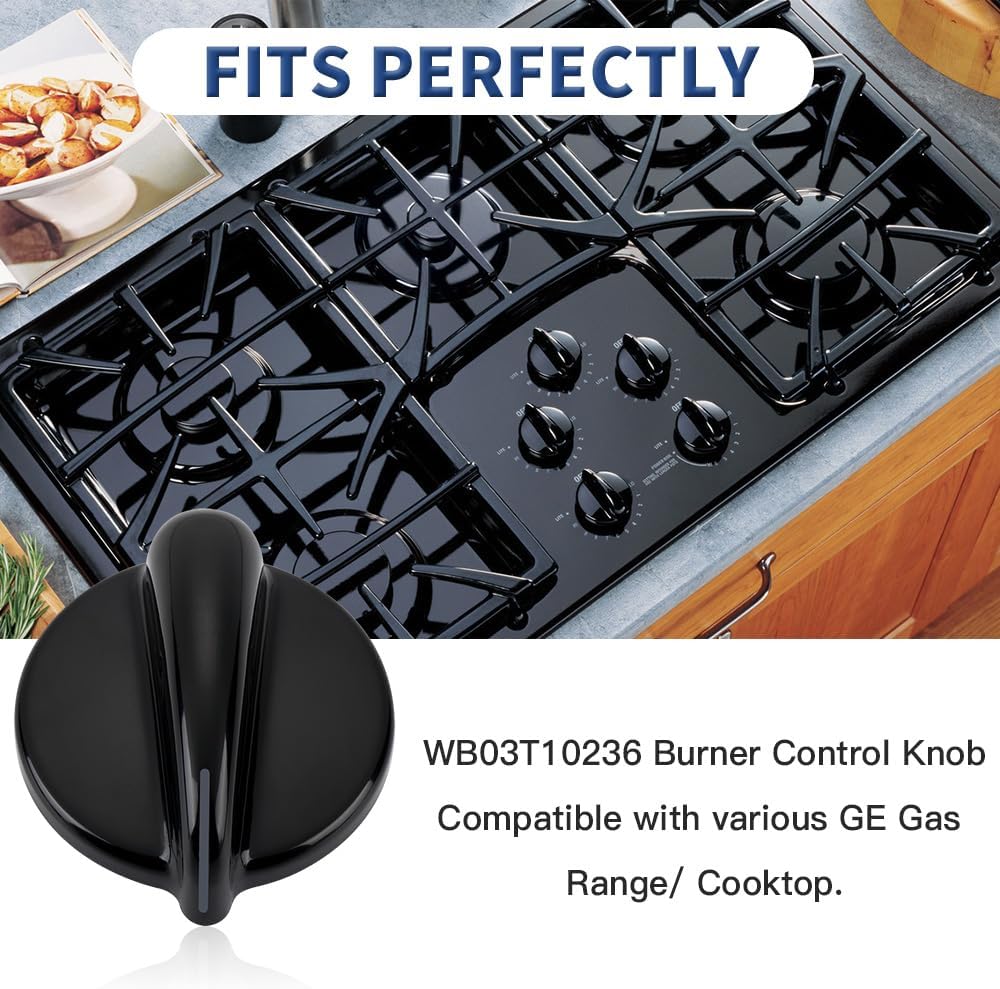 Upgraded 5Pcs WB03T10236 Range Burner Control Knobs Black for GE Range/Stove/Cooktop, Replaces AP3883034, 1166373, PS1021811, Not Universal