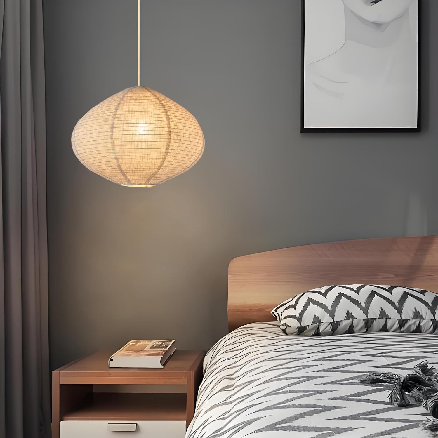 Large Hanging Lamp shade Round Linen Pendant Lamp Shade Paper Lanterns Replacement pendant light shade Handmade Suitable for Living room Bedroom Kitchen,Home Decor (15inch Heart-shaped)