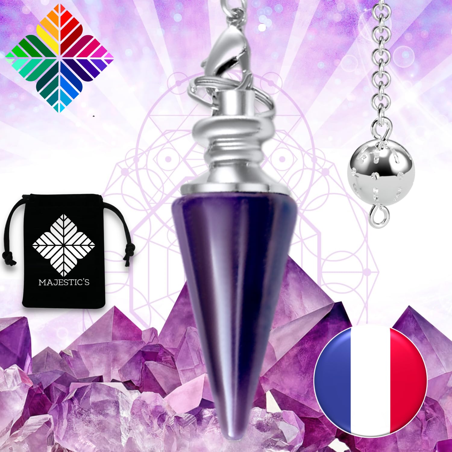Imagen de catálogo asociada a Péndulo Adivinación Profesional AMATISTA – Pendulo Divinatorio Universal de Radiestesia en Pied