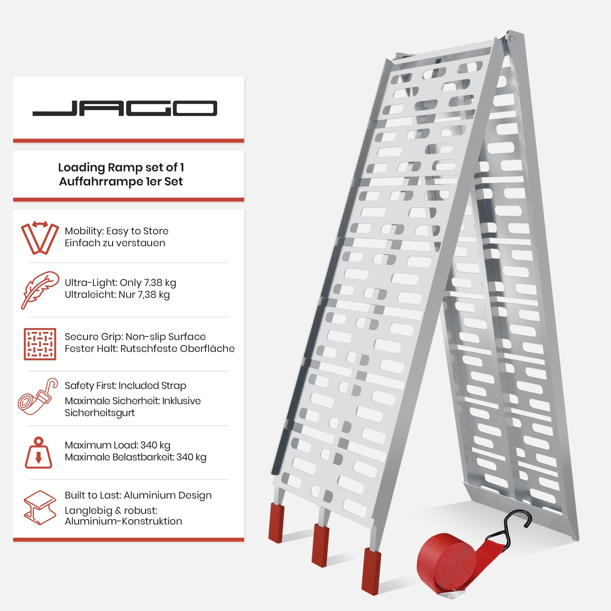 LIEKUMM 1 x 200 cm oprijplaat, 300 kg draagkracht, aluminium motoroprijplaat, inklapbaar, oprijplaat voor aanhanger, ATV, motorfiets, fiets, auto, laadhelling voor aanhanger