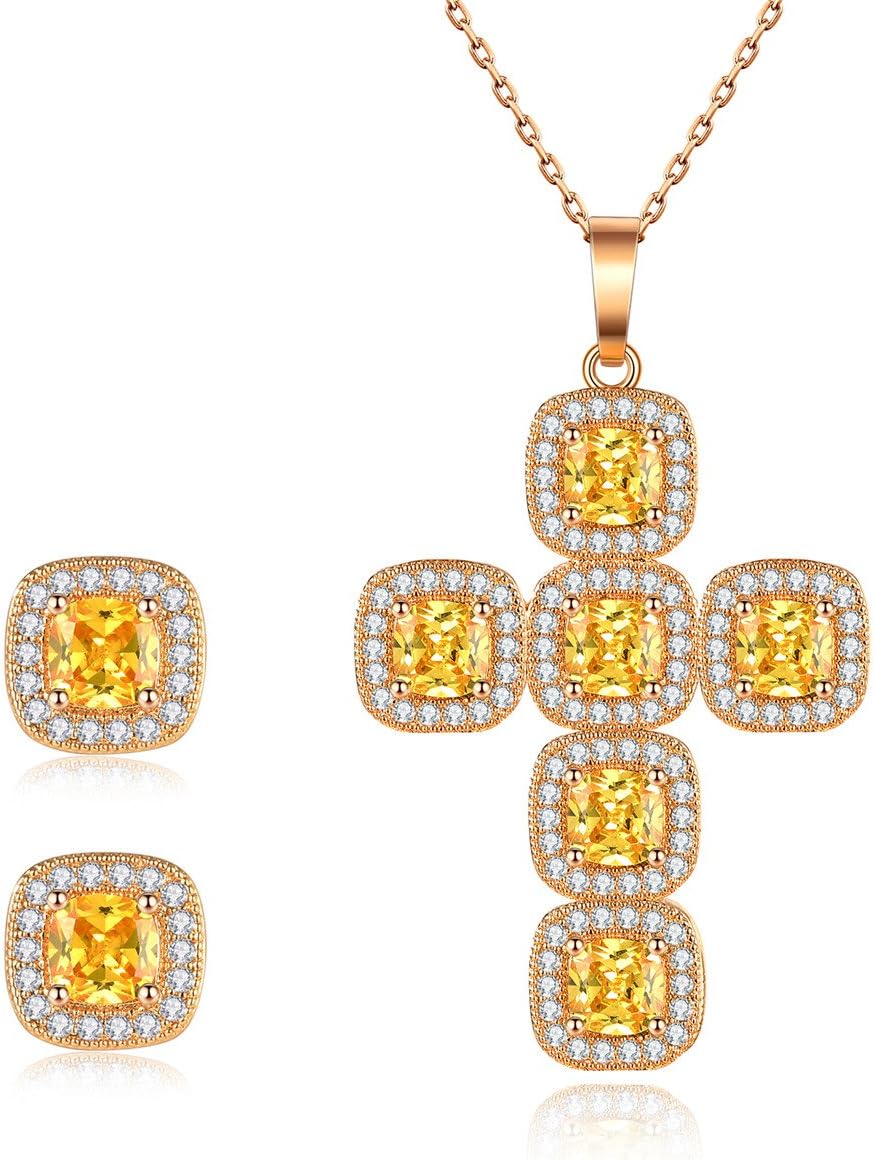 ANMAO Stud Earrings Sets,Cross Pendant&Stud Earrings Sets Women Jewelry Gifts Christmas Gifts Women Necklaces Jewelry Pendant Jewelry Women Jewelry Cross Necklace Golden Crystal