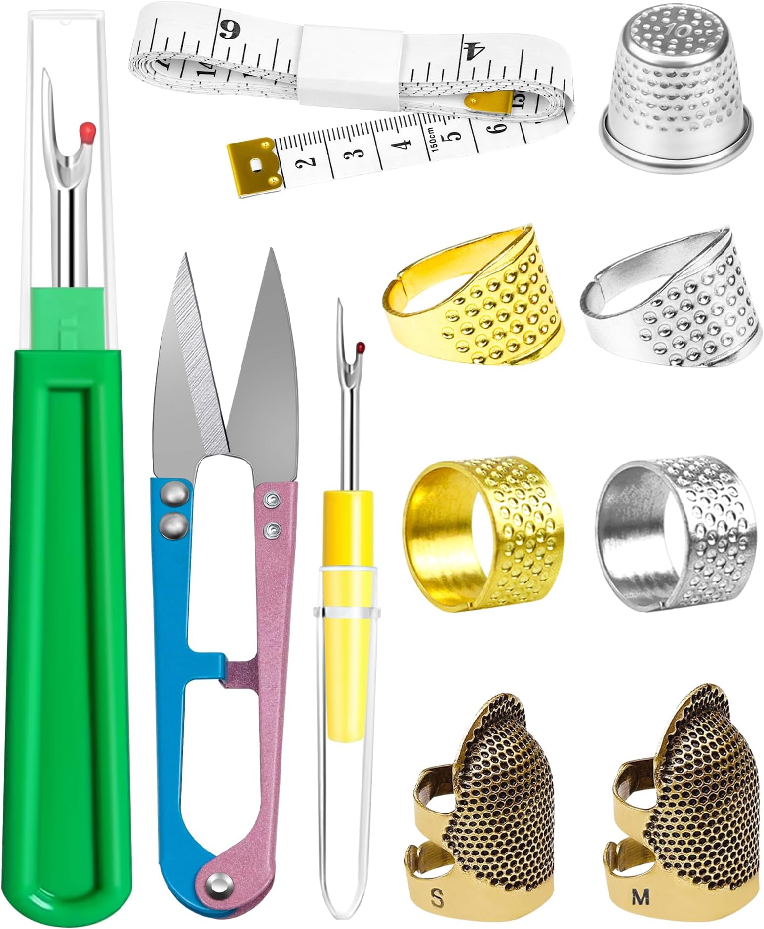 - Thimble Kit– Sewing Thimbles for Hand Sewing, Metal Finger Protectors, Thimble Ring for Quilting and Embroidery, Includes Seam Ripper, Measuring Tape and Thread Snips
